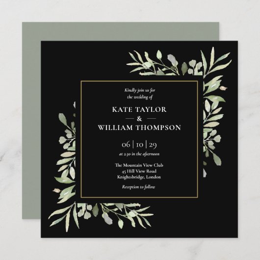 Greenery Wedding Botanical Waterverf Invitation Kaart (Voorkant / Achterkant)