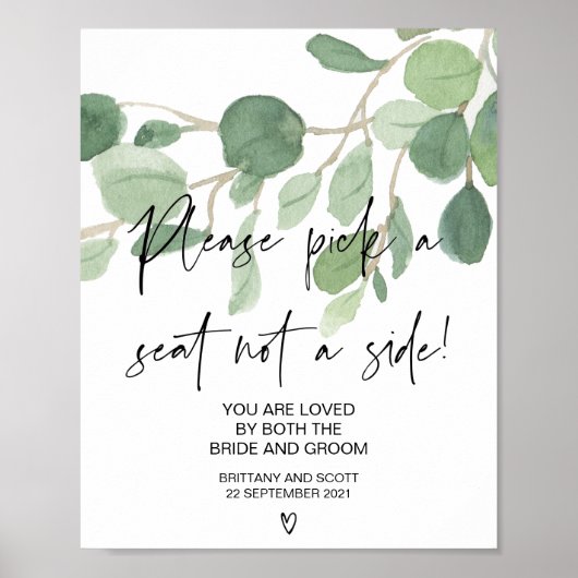 Greenery Wedding Ceremony Pick a Seat Not Side Poster (Voorkant)