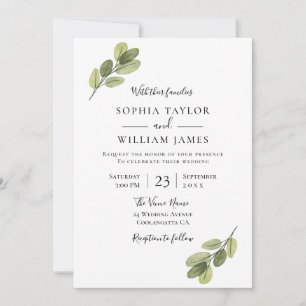 Greenery Wedding: Elegant Leaf Wedding Kaart