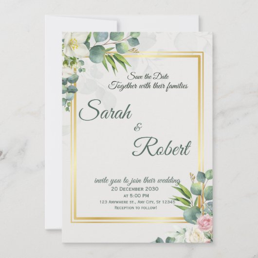 Greenery Wedding Invitation Botanical Minimalist Kaart (Voorkant)