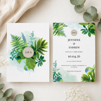 Greenery Wedding Invitation Botanical Watercolor Kaart