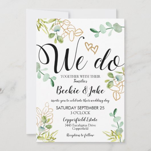 Greenery Wedding Invitation Eucalyptus We doen dat Kaart (Voorkant)