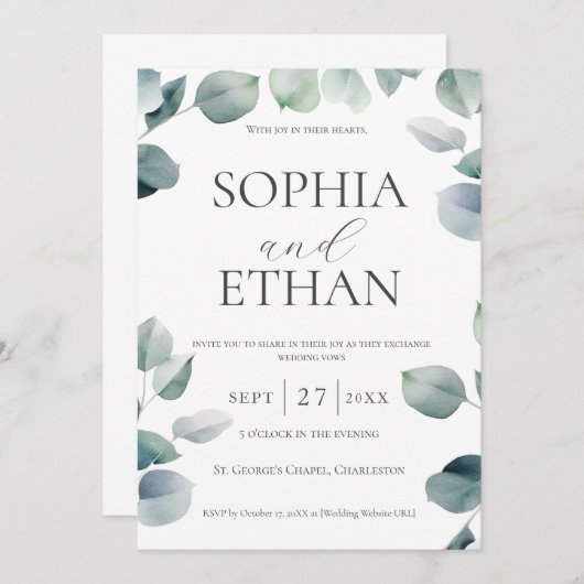 Greenery Wedding Invitation Kaart (Voorkant / Achterkant)