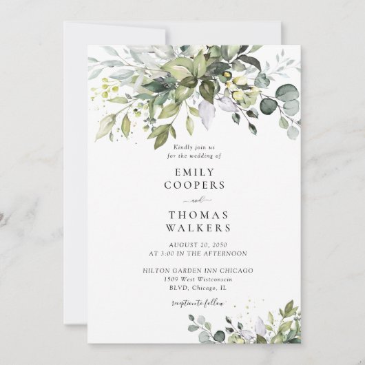 Greenery Wedding Invitation Kaart (Voorkant)