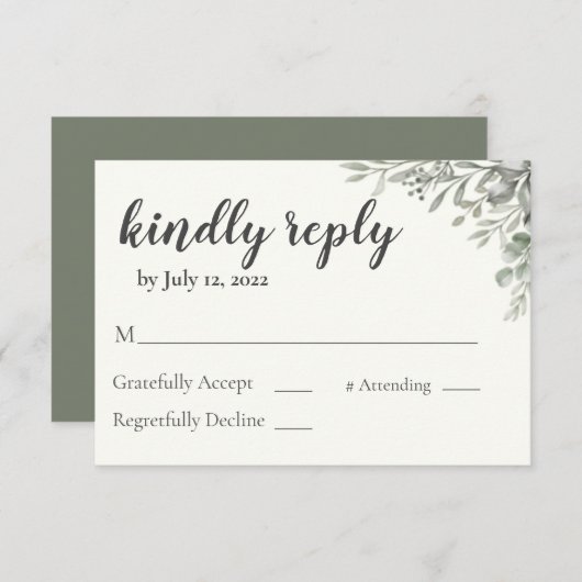 Greenery Wedding Invitation Reply Kaart (Voorkant / Achterkant)