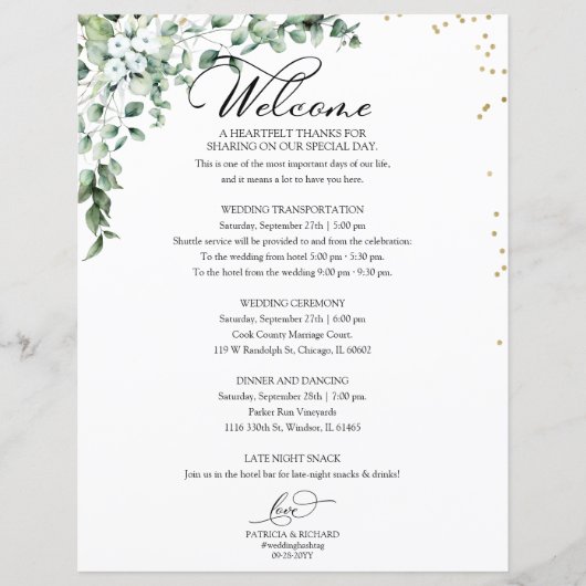 Greenery Wedding Itinerary - Wedding Welcome (Voorkant)