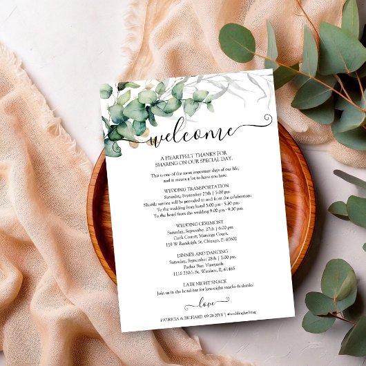 Greenery Wedding Itinerary - Wedding Welcome Kaart