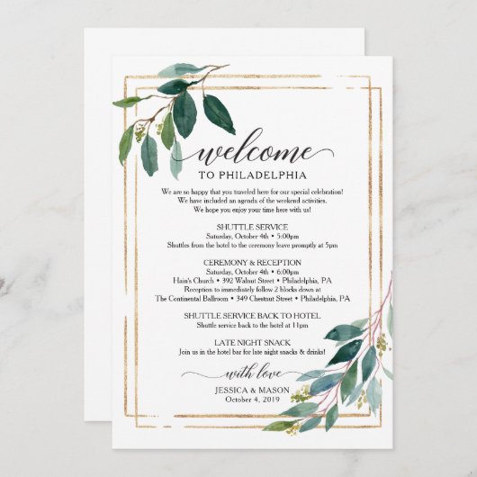 Greenery Wedding Itinerary - Wedding Welcome Programma (Voorkant / Achterkant)