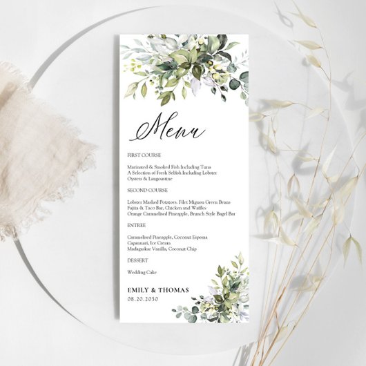 Greenery Wedding Menu