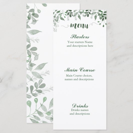 Greenery Wedding Menu Sjabloon (Voorkant / Achterkant)