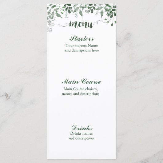 Greenery Wedding Menu Sjabloon (Voorkant)