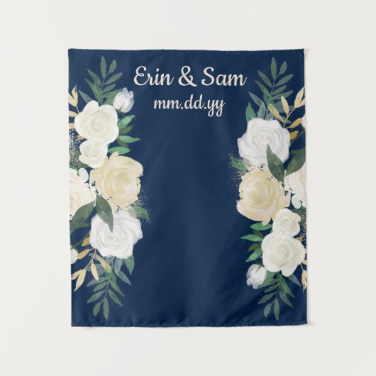 Greenery Wedding Photo Booth Backdrop Navy Blue Wandkleed (Voorkant)