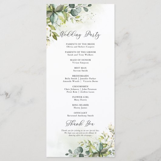 Greenery Wedding Program Programma (Achterkant)