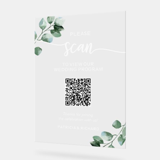 Greenery Wedding Program QR-code Acryl Bord (Hoek)