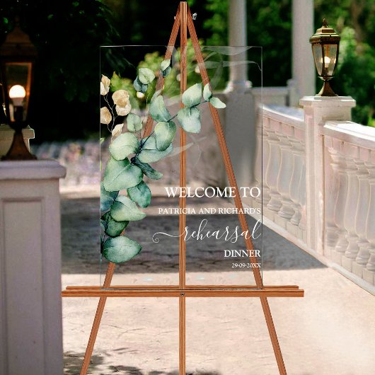 Greenery Wedding Rehearsal Dinner Welcome Sign Acryl Bord