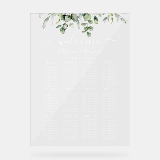 Greenery Wedding Seating Chart Acryl Bord (Voorkant)