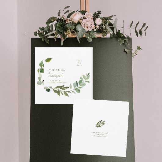 Greenery Wedding Square Sla de datum op Gouden tek Save The Date