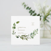 Greenery Wedding Square Sla de datum op Gouden tek Save The Date (Staand voorkant)