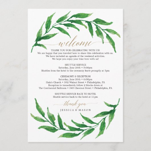 Greenery Wedding Welcome Itinerary Letter Programma (Voorkant)