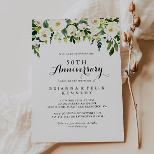 Greenery White Floral 50th Wedding Jubileum Kaart