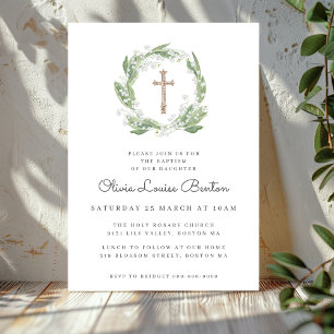 Greenery White Floral Baptisme Kaart