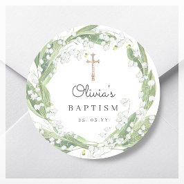 Greenery White Floral Baptisme Ronde Sticker