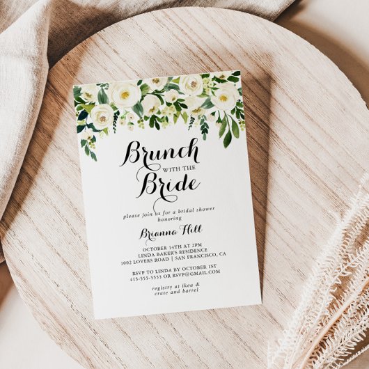 Greenery White Floral Brunch met bride Shower Kaart