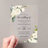 Greenery White Floral Gold Geometric Wedding Acryl Uitnodigingen (Insitu (Draagbaar))