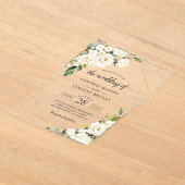 Greenery White Floral Gold Geometric Wedding Acryl Uitnodigingen (Laagn)