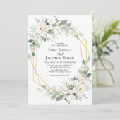 Greenery white floral lijst bruiloft-uitnodiging kaart (Staand voorkant)