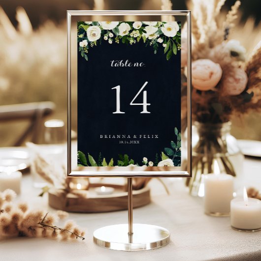 Greenery White Floral Royal Blue Wedding Kaart