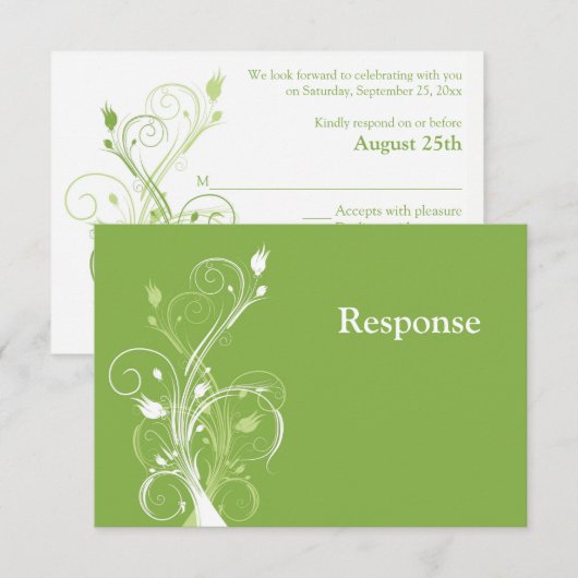 Greenery, White Floral Wedding RSVP Kaart (Voorkant / Achterkant)