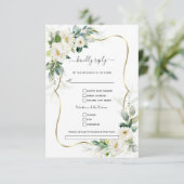 Greenery White Flowers Gold Song Request Wedding RSVP Kaartje (Staand voorkant)