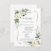 Greenery White Flowers Gold Song Request Wedding RSVP Kaartje (Voorkant / Achterkant)