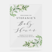 Greenery White Flowers Grey Baby shower Welkom Acryl Bord (Voorkant)