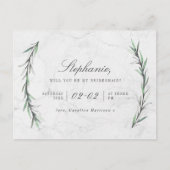 Greenery & White Marble wordt mijn bruidsmeisje Uitnodiging Briefkaart (Voorkant)
