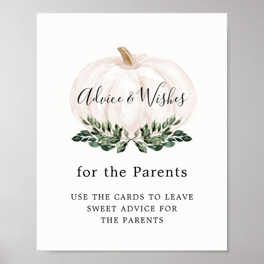 Greenery White Pumpkin Advice and Wwish Sign Poster (Voorkant)