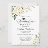 Greenery White Rose Floral Graduy Party Kaart (Voorkant)