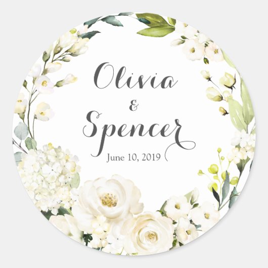 Greenery White Roses Floral Wedding Stickers (Voorkant)