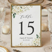 Greenery White Roses Floral Wedding Table Number Kaart
