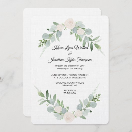 Greenery & White Wedding Invitation Design Kaart (Voorkant / Achterkant)