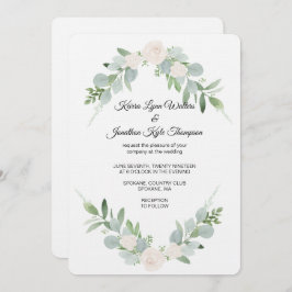 Greenery & White Wedding Invitation Design Kaart