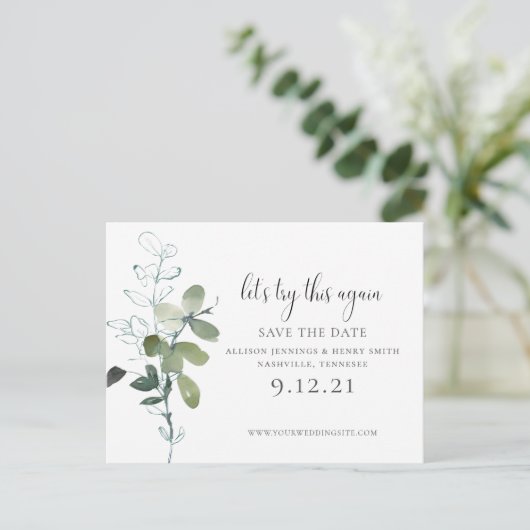 Greenery Wijzig de trouwdatum Save the Date Aankondigingskaart (Staand voorkant)