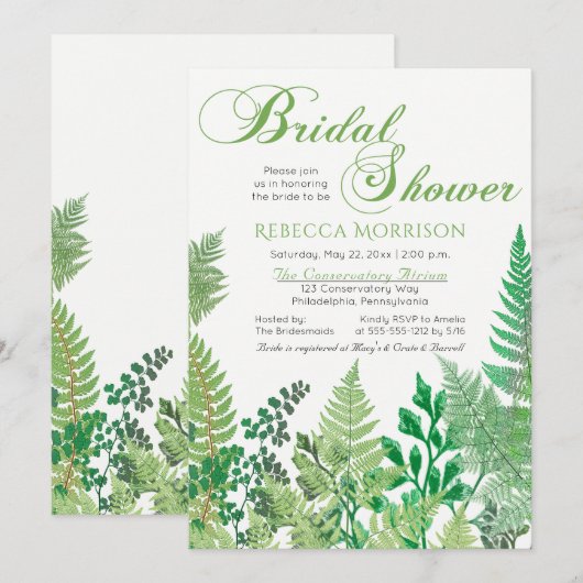 Greenery | Wild Ferns Bridal Shower Invitations Kaart (Voorkant / Achterkant)