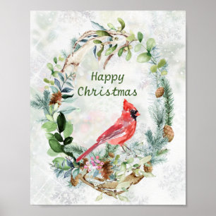 Greenery Winter Foliage, Kardinaal Bird Poster