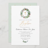 Greenery Winter Krans Faux Gouden Doop Kaart (Voorkant / Achterkant)