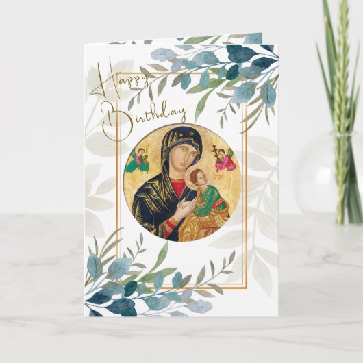 Greenery with Double Gold Frame Orthodox Birthday Kaart (Voorkant)
