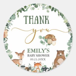 Greenery Woodland Animals Baby shower Birthday Ronde Sticker