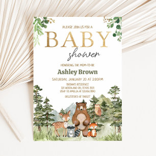 Greenery Woodland Animals Baby shower Kaart