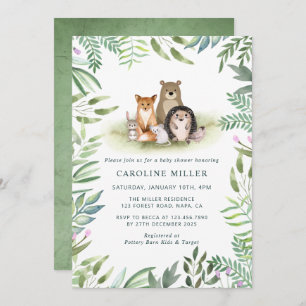 Greenery Woodland Animals Baby shower Kaart